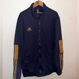 Adidas Men’s XL Navy Blue Zip Jacket with Gold Accent Highlights